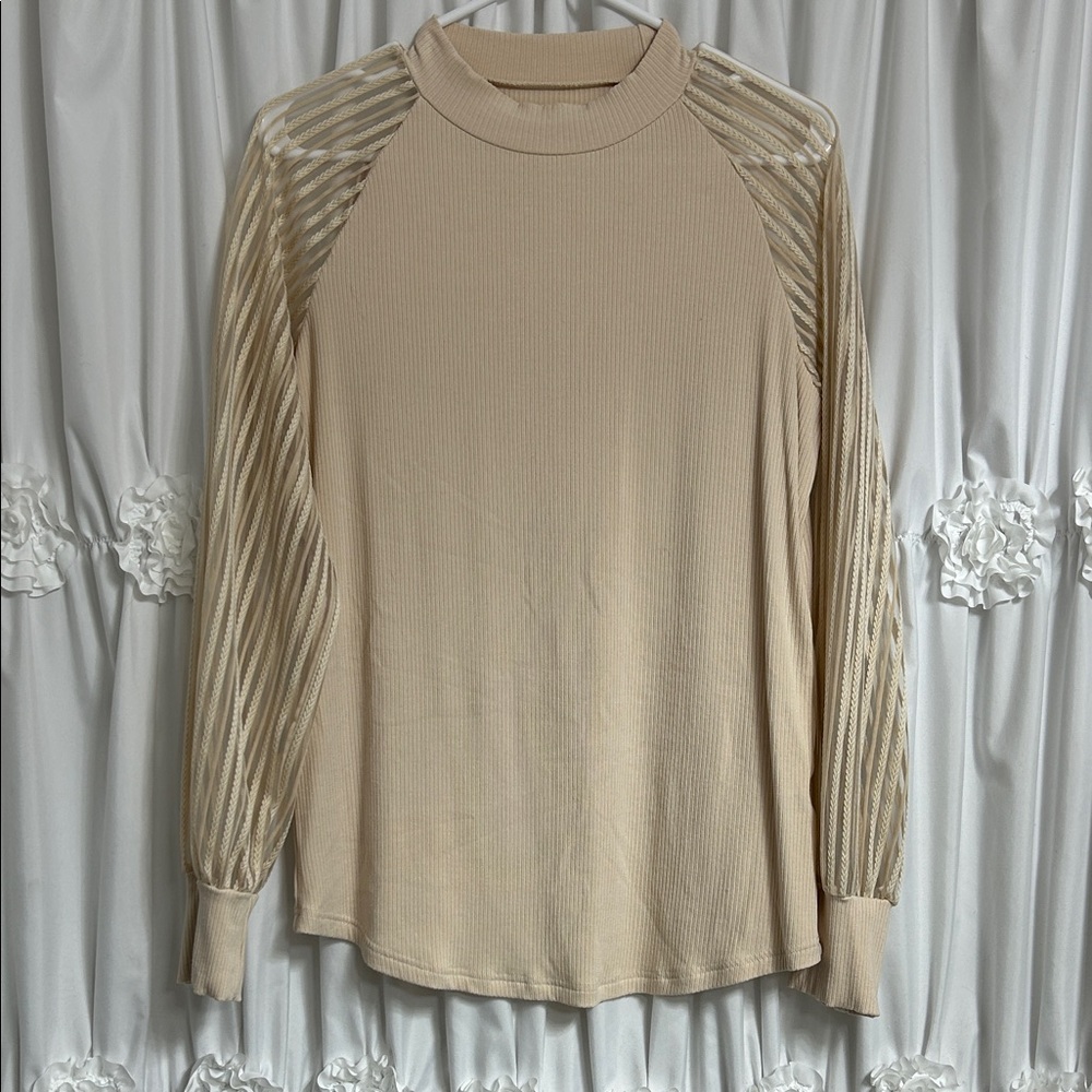 Elegant Cream Long Sleeve Women's Top